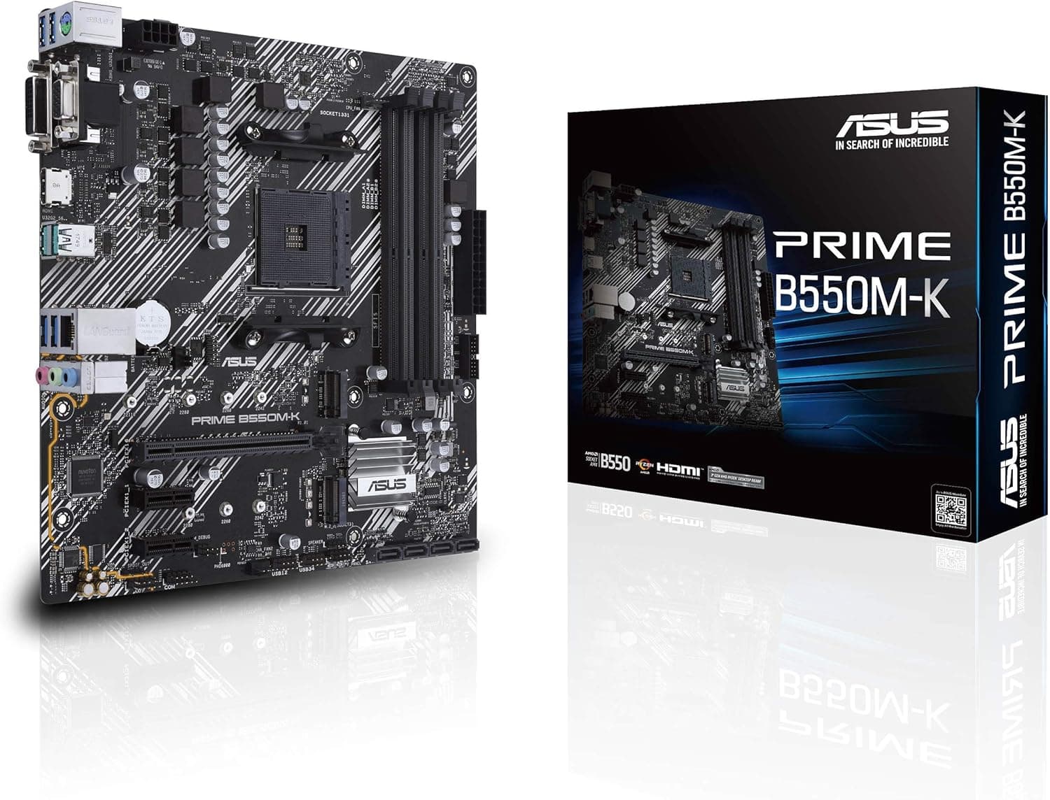 ASUS Prime B550M-K Motherboard | AMD AM4 | Ryzen 5000/3rd Gen | PCIe 4.0 | Dual M.2 | USB 3.2 Gen 2 | HDMI 2.1 | 1Gb LAN | Micro-ATX