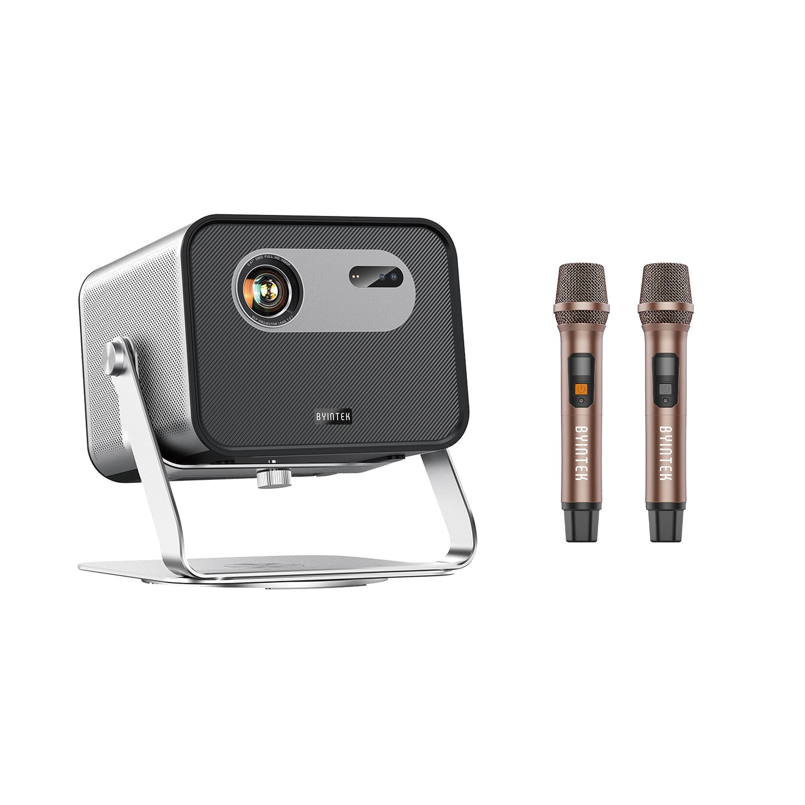 UFO R90 Max Smart WiFi DLP Projector | 2GB RAM + 8GB eMMC Storage | 1080P Full HD (Max 4K Support) | 1920×1080 Resolution | 2200 ANSI Lumens | PTZ Stand & Microphone for Karaoke | 20W×2 Subwoofer Surround Sound Speakers