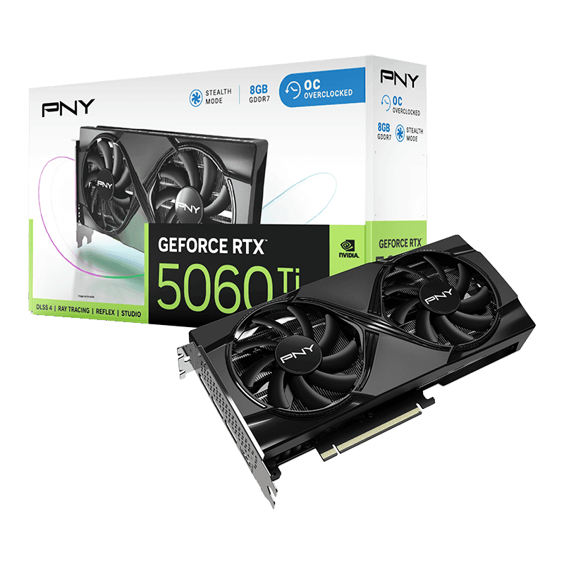 PNY GeForce RTX 5060 Ti OC 8GB DDR7 Graphics Card | 2692 MHz Boost Clock | 8GB GDDR7 (128-bit, 448 GB/s) | 180W TDP | DisplayPort 2.1b & HDMI 2.1b (4K 480Hz / 8K 165Hz)