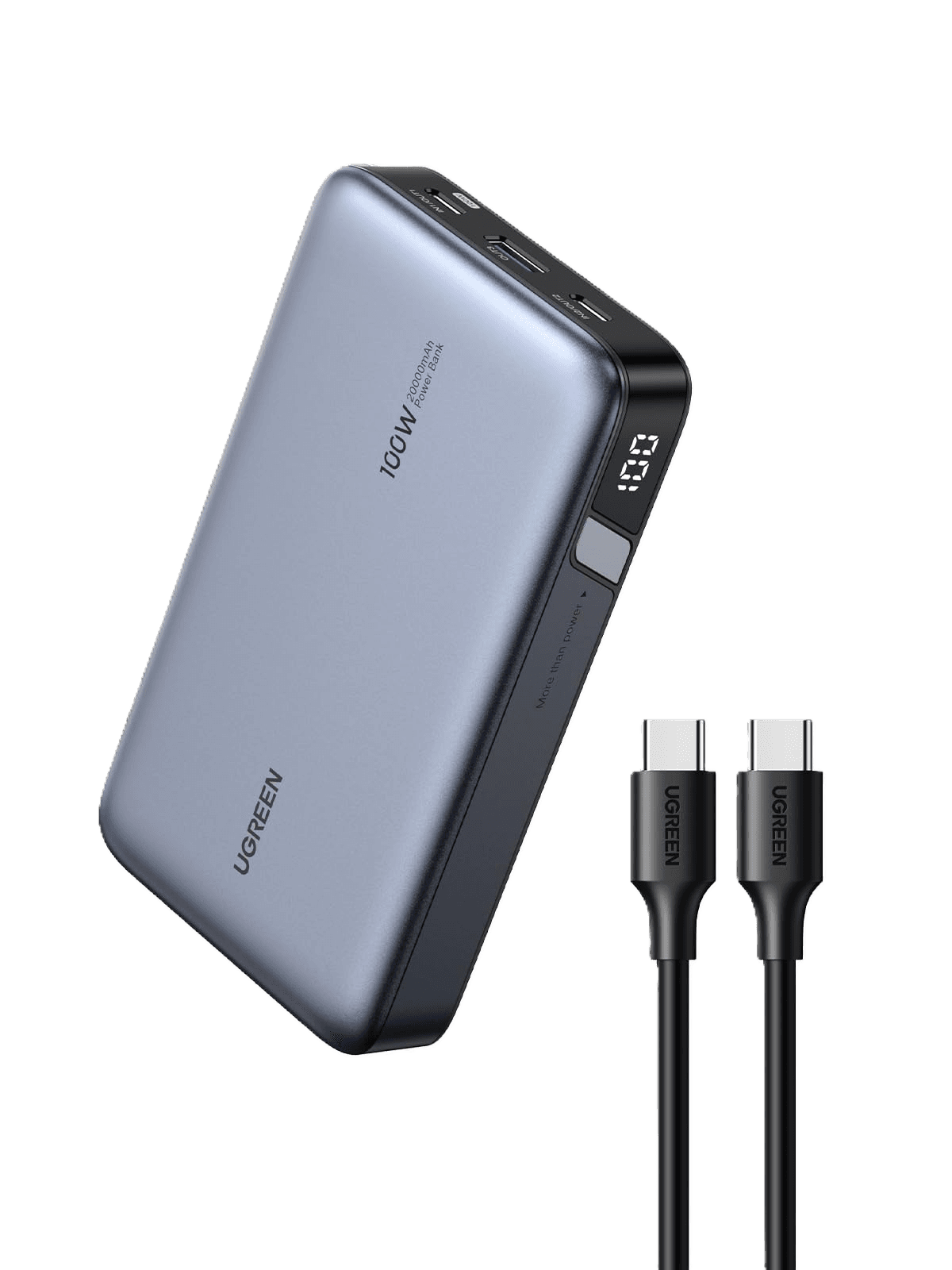 UGREEN 100W Power Bank | 20,000mAh Portable Charger | 3-Port USB-C PD Fast Charging | Digital Display | For MacBook | iPhone 16 | Galaxy S24 Ultra | Steam Deck | Dell XPS & More