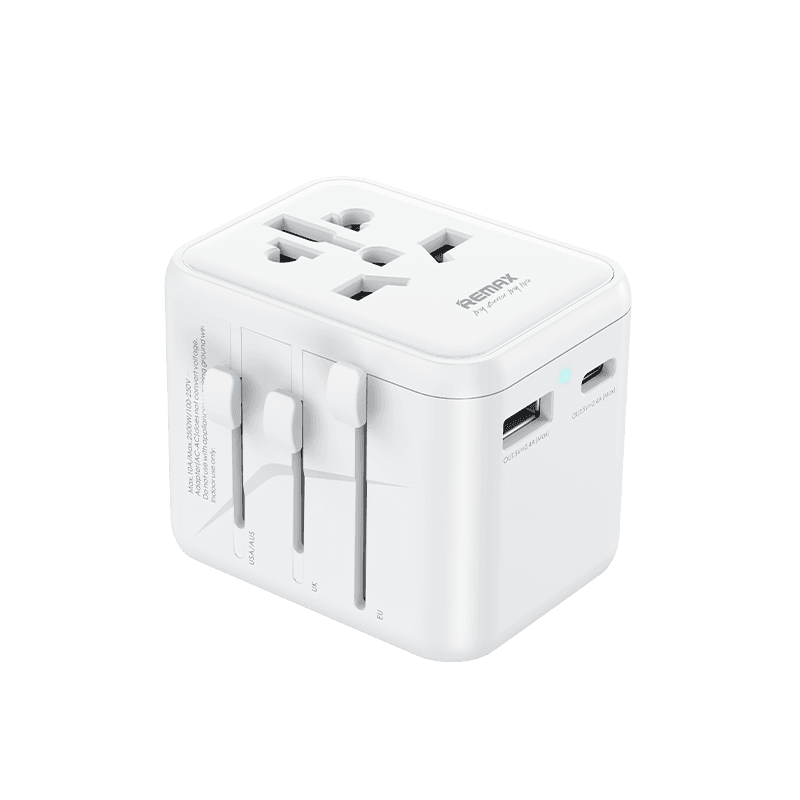 REMAX RP-U23 ASTRO SERIES 12W Multifunctional Charger | Dual USB-A + USB-C Ports | Anti-Shock, Anti-Slip & Fire-Retardant Casing | Universal Plug Heads (UK, EU, US, AU) | Works in 200+ Countries