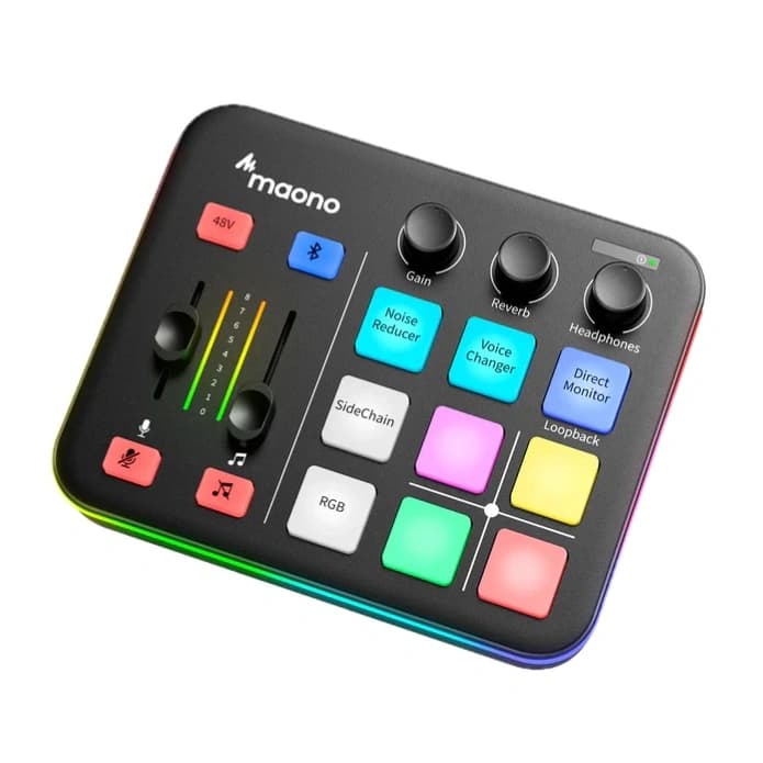 MAONOCASTER G1 NEO Audio Mixer & Interface | Built-in 48V Phantom Power | Bluetooth & 3.5mm AUX Inputs | Reverb, Voice Changer & Noise Reduction | 4 Programmable Sound Pads | Direct Monitoring & Loopback | Two-Level Noise Cancelling