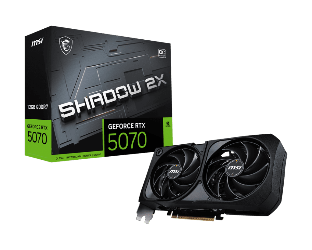 MSI GeForce RTX 5070 Shadow 2X OC 12GB GDDR7, 192-bit, 28 Gbps, PCIe Gen 5, up to 2542 MHz, TORX Fan 5.0 cooling