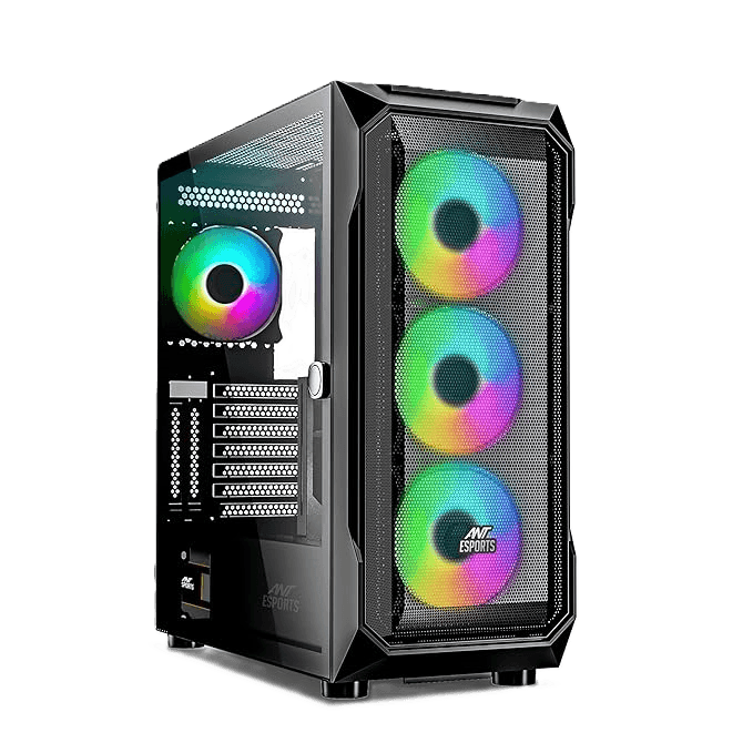 Ant Esports ICE-410TG Mid-Tower – White/Black | E-ATX/ATX/M-ATX/ITX Support | 4×ARGB Fans Pre-Installed | Type-C | Tempered Glass
