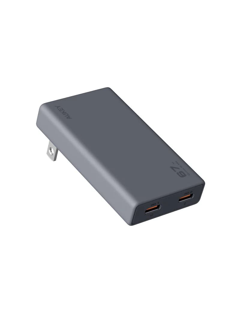 AUKEY PA-C467W Comet Slim 67W GaN Wall Charger | Dual USB-C Ports | Fast PD Charging | Ultra-Slim & Portable Design | Advanced GaN Chip Technology | Charge Two Devices Simultaneously