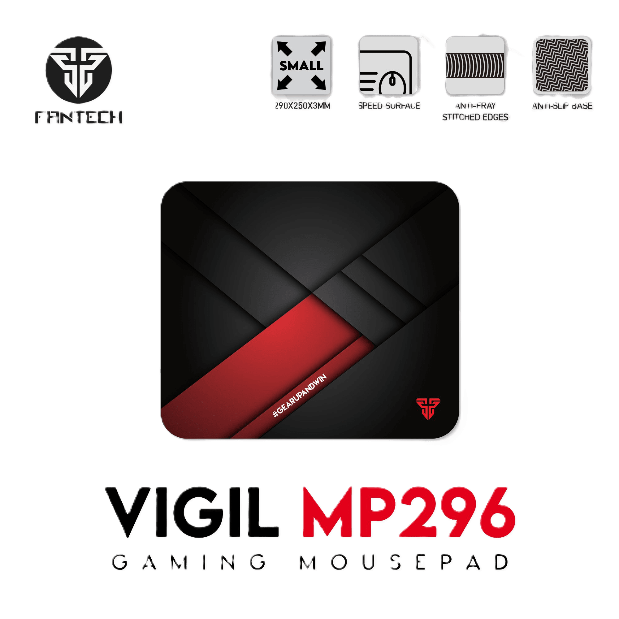 Fantech VIGIL MP296 | Gaming Mouse Pad | 350x300x4mm Size | Control Surface Material | Anti-Slip Rubber Base | Anti-Fray Stitched Edges | Precision Tracking Design