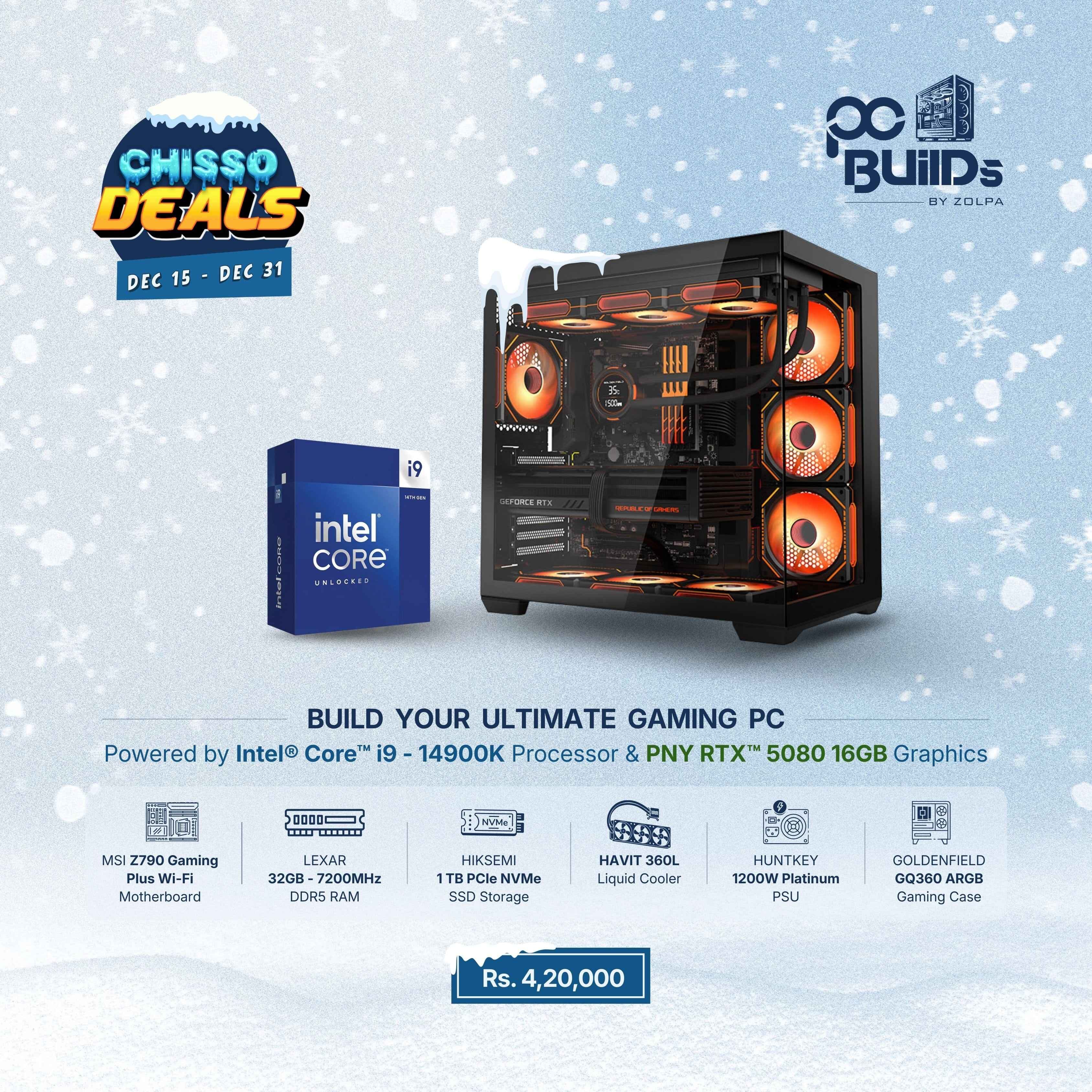 Build Your Ultimate Gaming PC | Intel Core i9-14900K Processor | 32GB RAM | 1TB SSD | PNY RTX 5080 16GB GPU | MSI Z790 Wi-Fi Motherboard | 360L Liquid Cooler | 1200W Platinum PSU | GQ360 ARGB Gaming Case