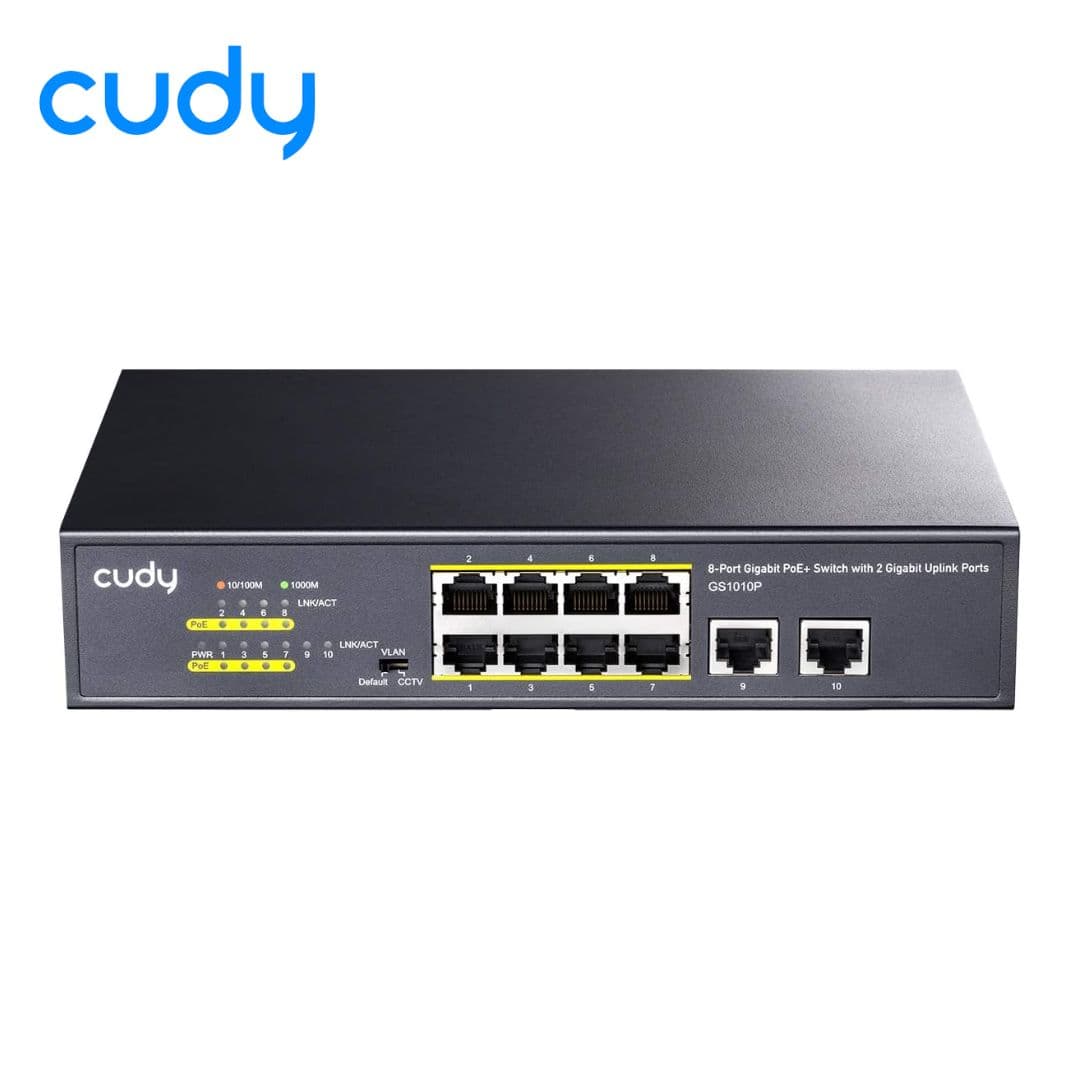 Cudy GS1010P 8-Port Gigabit PoE+ Switch | 8 PoE+ Ports (Up to 30W Each) + 2 Gigabit Uplink Ports | 120W Total Power | CCTV & VLAN Modes | Fanless Metal Case | Silent Operation | 10/100/1000 Mbps
