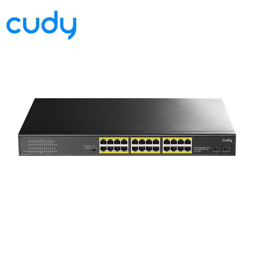 Cudy GS1028PS2 24-Port Gigabit PoE+ Switch | 24 PoE+ Ports (802.3af/at) + 2 SFP Slots | 300W Total Power (Up to 30W/Port) | 52 Gbps Switching | VLAN & CCTV Modes | 6KV Lightning Protection