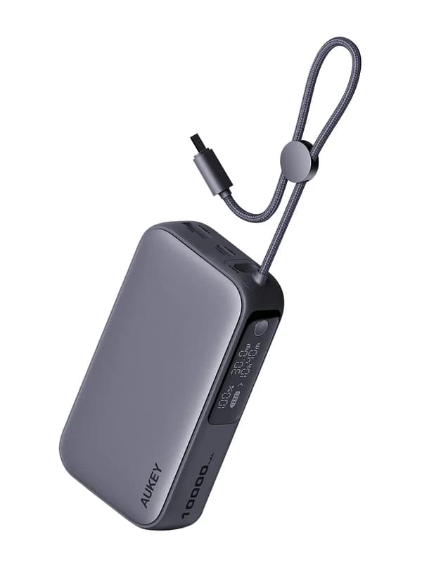 AUKEY PB-Y47 Spark Sling | 10000mAh Power Bank | Built-in USB-C Cable | 30W Max Output | Triple Port (USB-C/Cable/USB-A) | Compact & Fast Charging | Portable Design