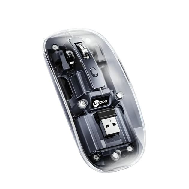 LECOO WS215DM Bluetooth Mouse | 2.4G & Bluetooth Compatible | Transparent Design | 3 Buttons | Adjustable DPI: 800 / 1200 / 1600 | Compatible with Computers, Laptops & Macbooks