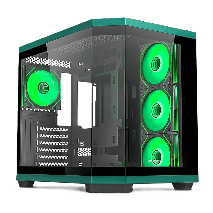 Ant Esports Crystal X11 – Mid-Tower Gaming Case (Green/Black) | Compatible with ATX, Micro-ATX, Mini-ITX | Includes 4×120mm ARGB Fans Pre-Installed