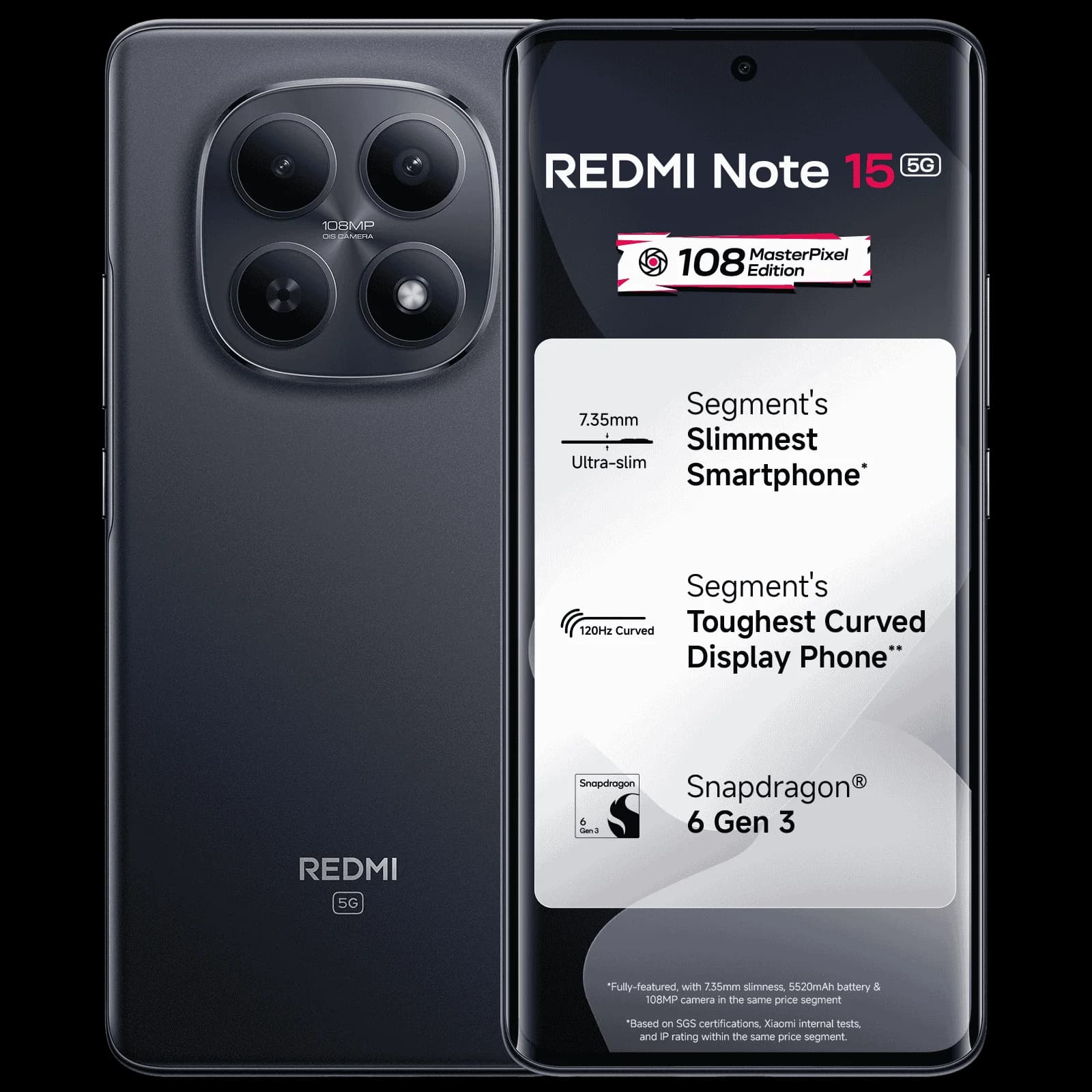Redmi Note 15 5G | 6.77-inch FHD+ 1080 x 2392 OLED Display | 8/12GB RAM | 256/512GB Storage | 108MP Rear Camera | 20MP Front Camera | Qualcomm Snapdragon 6 Gen Chipset | 5520mAh Battery | Fingerprint & Face Unlock