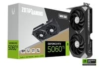 ZOTAC Gaming GeForce RTX 5060 Ti Twin Edge OC 16GB GDDR7, 128-bit, 28 Gbps, PCIe 5.0, DLSS 4, IceStorm 2.0 cooling, SFF-ready.