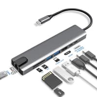 B-Link 8-in-1 USB-C Multiport Hub | Type-C to USB-C, 4K HDMI, USB 3.0, SD/TF Card Reader & 100Mbps Ethernet | Slim, Compact & Plug-and-Play Adapter
